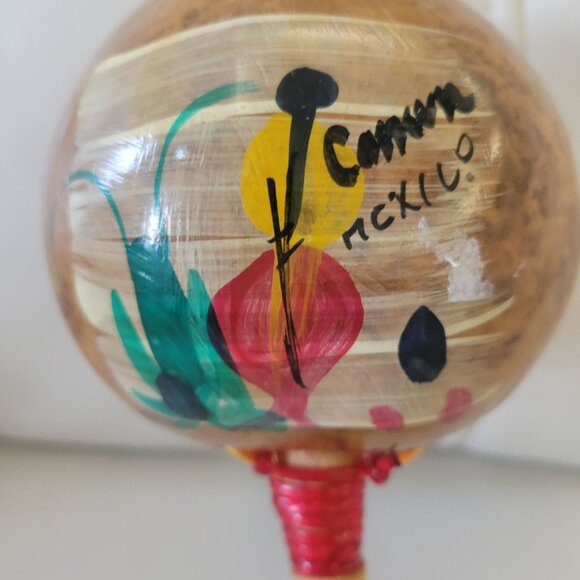 Handmade Cancun Mexico Maraca With Colorful Hand-Painted Design - Picture 3 of 9